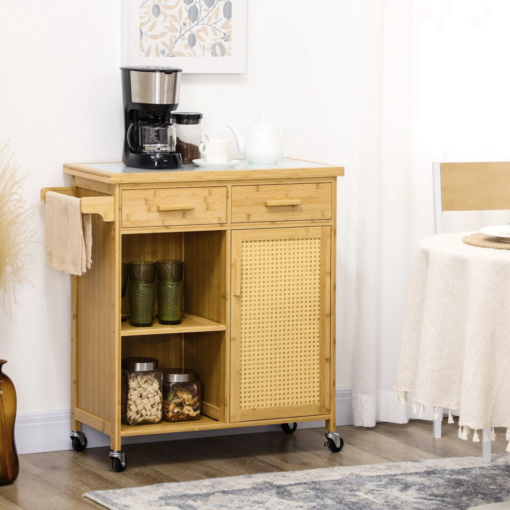 CARRELLO CUCINA 84x36x85 cm Bambù Naturale con cassetti e armadio