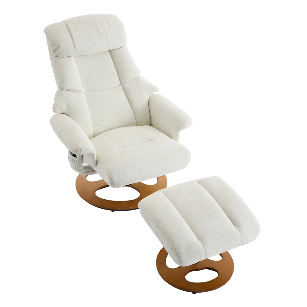 Poltrona Relax Massaggiante Reclinabile con Poggiapiedi Girevole ¨C MINIMAL ¨C Tessuto Chenille Bianco