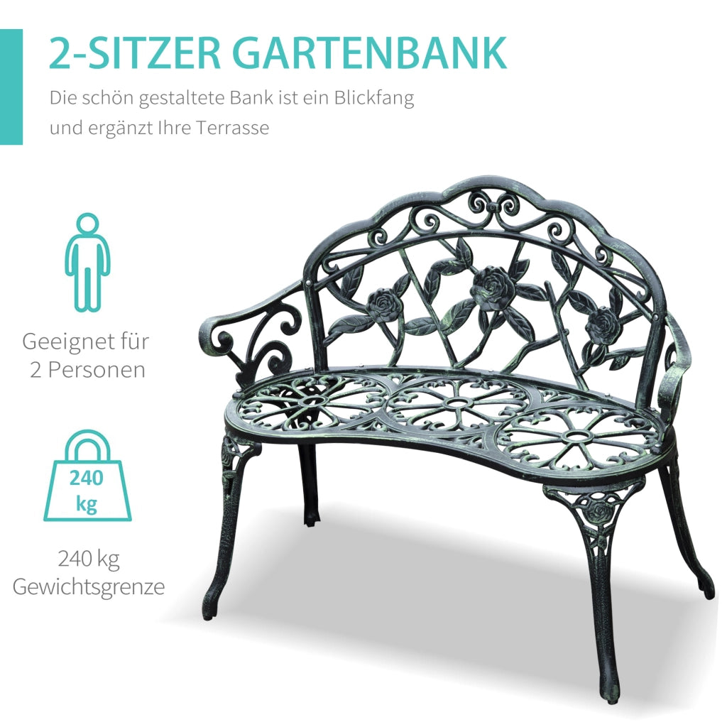Panchina da giardino, panchina da parco, panchina con seduta, mobili da giardino, 2 posti, metallo, 100 x 54 x 78 cm