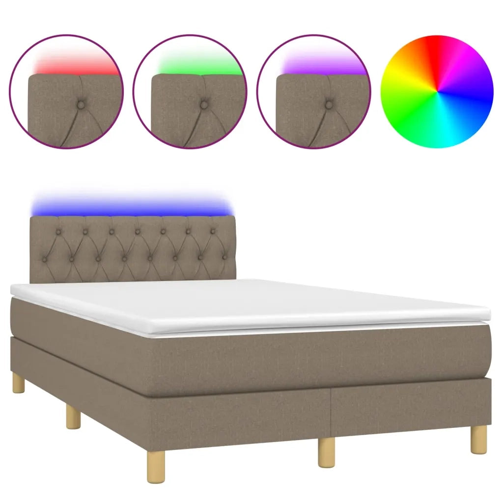 Letto a Molle con Materasso e LED Tortora 120x190 cm in Tessuto