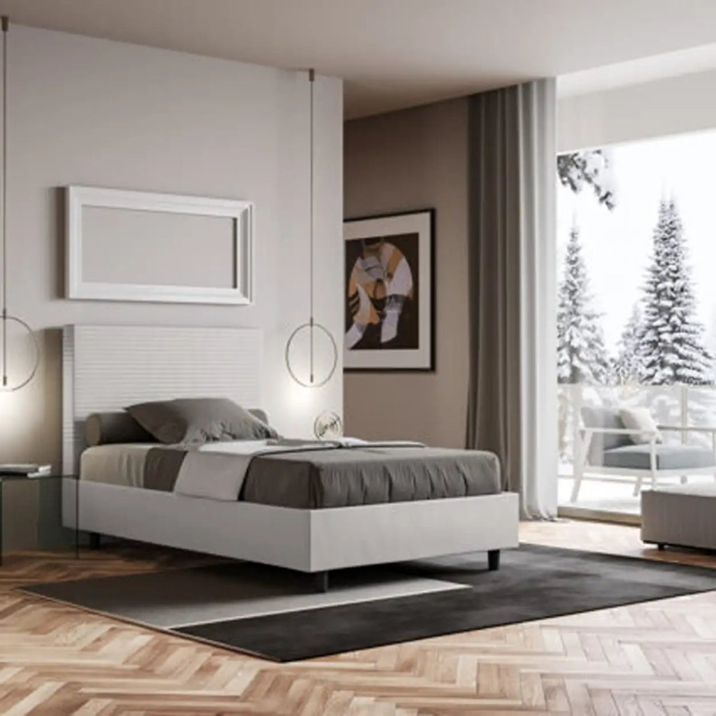 Letto una piazza e mezza con rete imbottito 120x190 similpelle bianco Focus