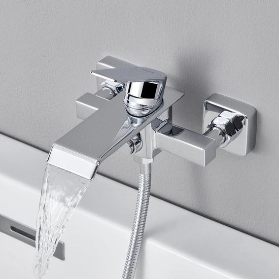 Acquaio a Cascata - Batteria per Vasca da Bagno - Finestra in Acciaio Inox - Regolatore di Pressione per Doccia - Ideale per la Stanza da Bagno - Compreso Kit di Installazione