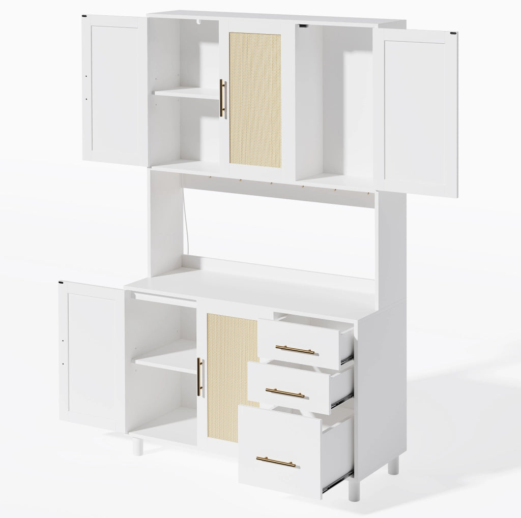 Credenza con luci LED; prese USB e prese elettriche in MDF bianco