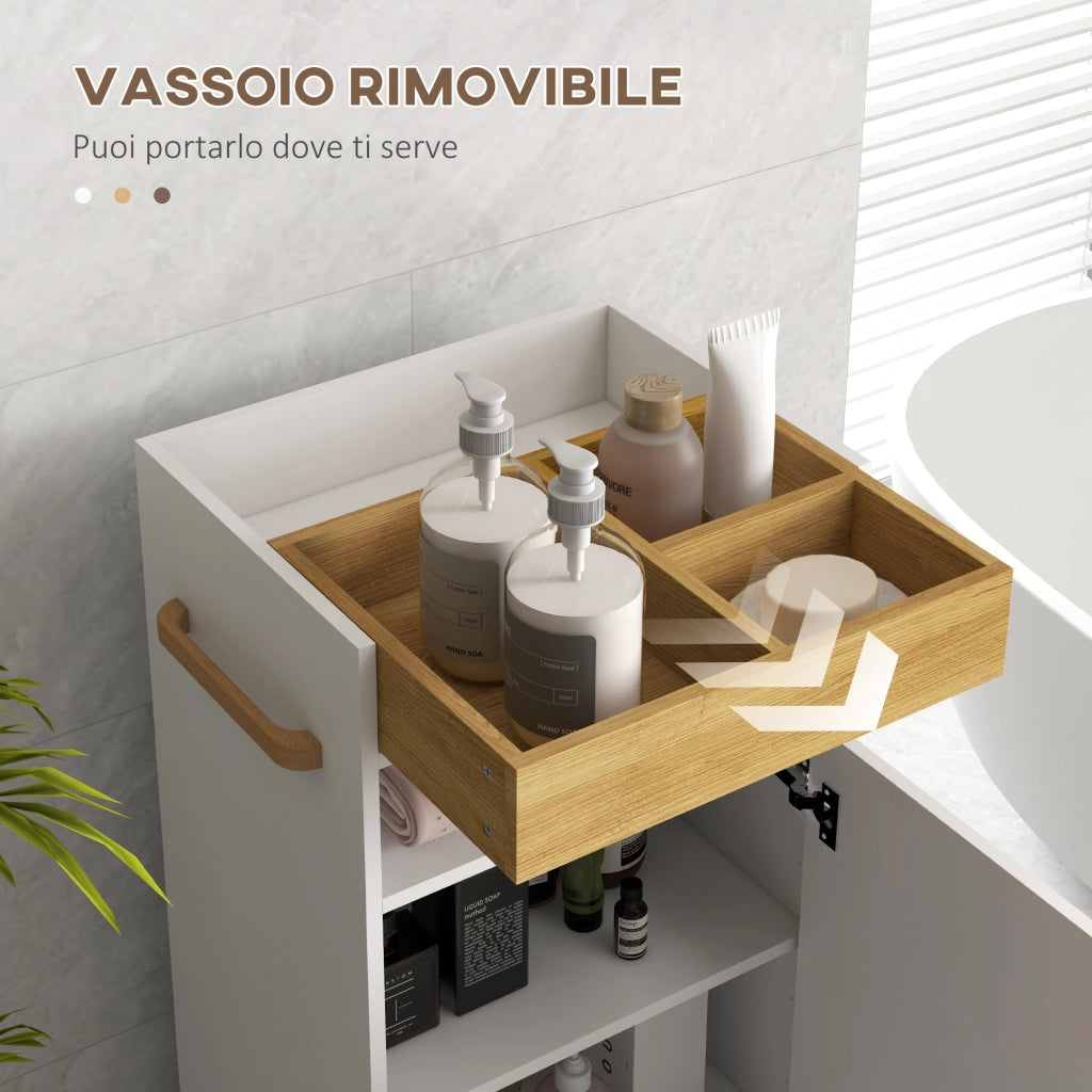 Mobiletto Bagno con Vassoio, Ripiano e Armadietto ¨C Minimal ¨C Truciolato, 40x30x88 cm, Bianco