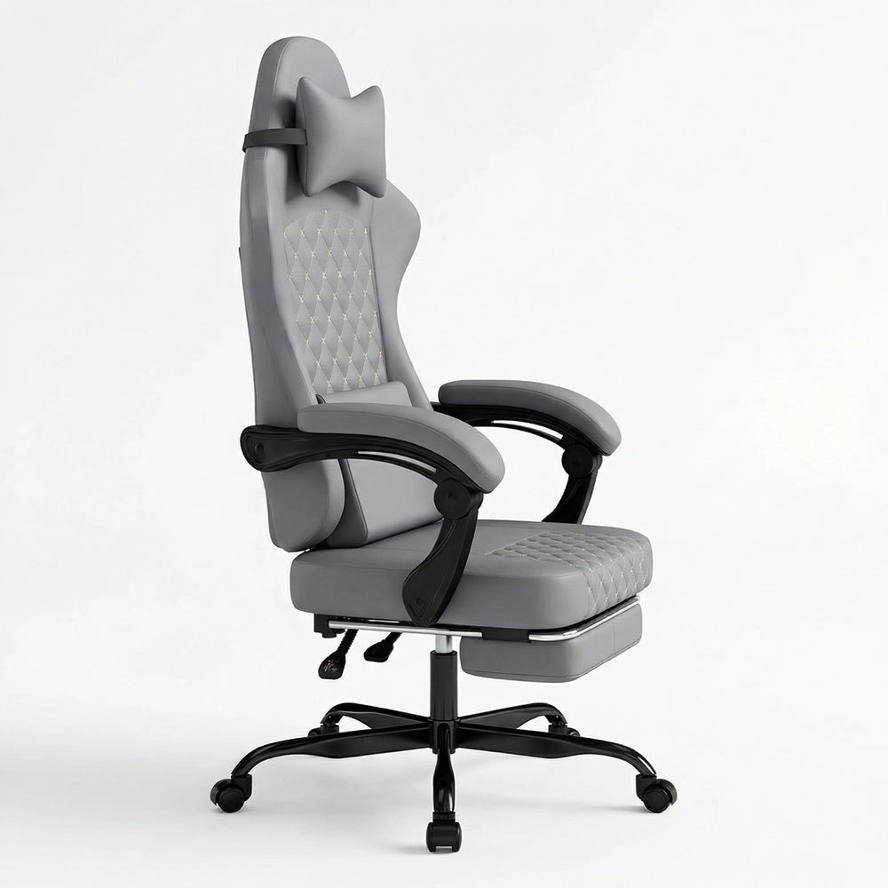 Sedia da gaming in PVC - Xylo - Massaggio e poggiapiedi, capacit¨¤ 150 kg, grigio