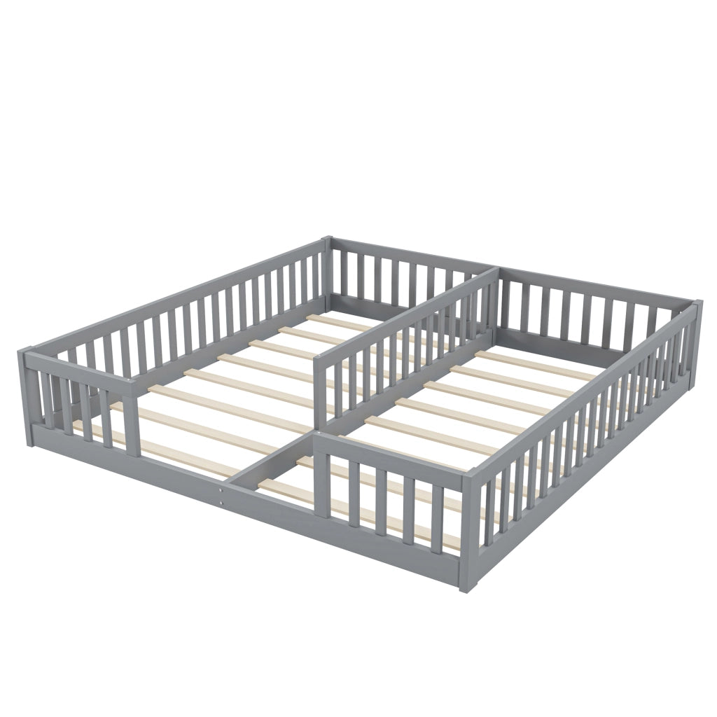 Letto per bambini 90x200 cm in pino e MDF, con sponde di sicurezza e rete a doghe, grigio