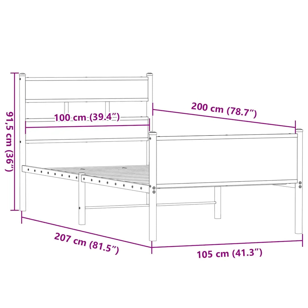 Giroletto senza Materasso-Struttura Letto Rovere Fumo 100x200 cm in Truciolato 607174