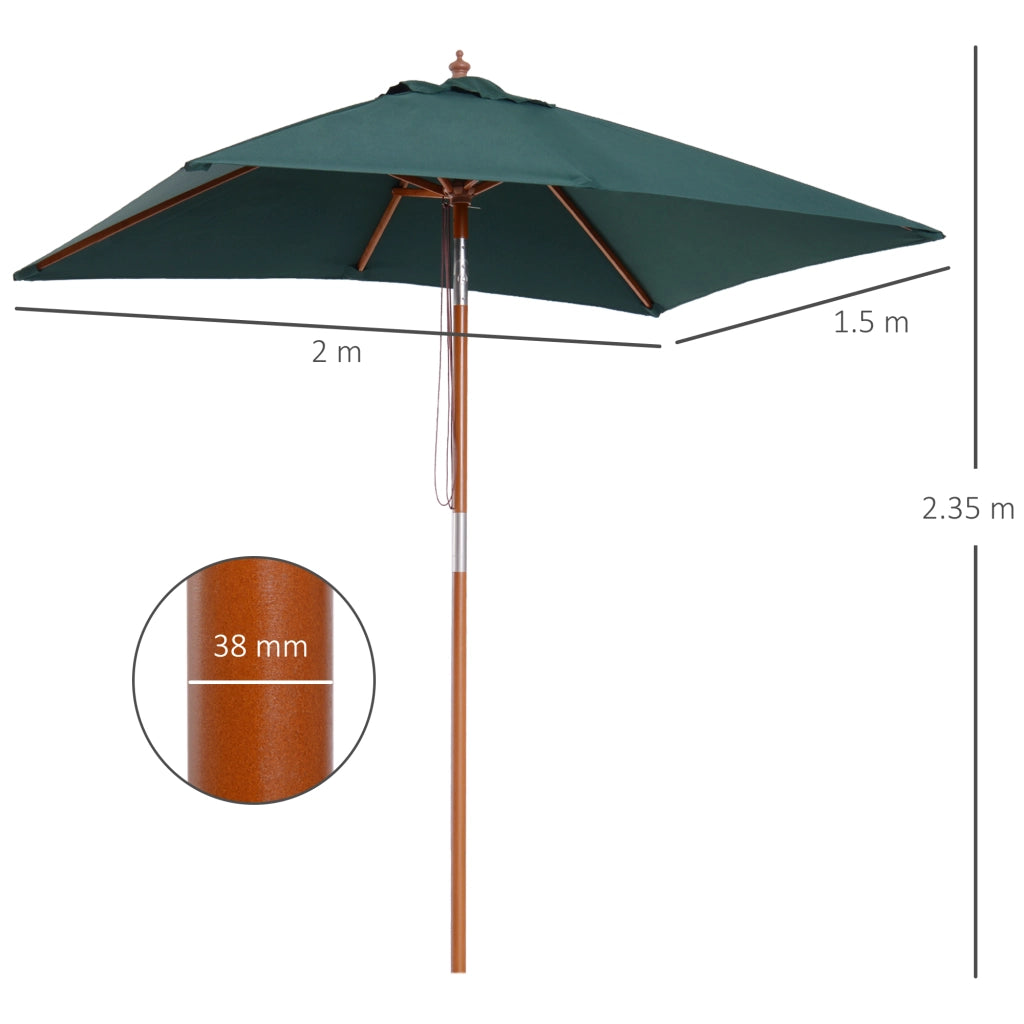 Ombrellone da Giardino Inclinabile ¨C Xylo ¨C 2x1.5m Legno Verde 6 Stecche