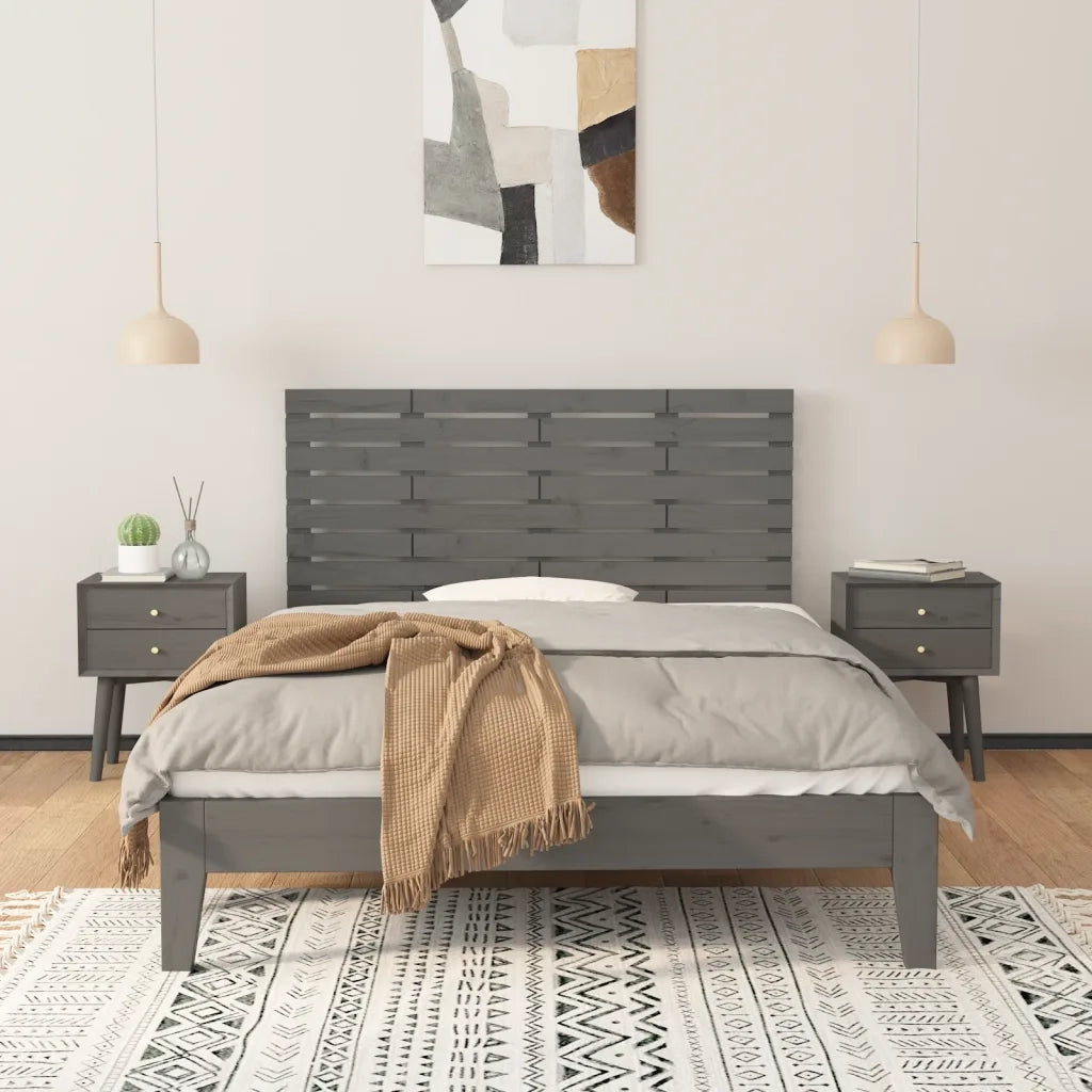Testiera | Testata da Parete Grigia 126x3x63 cm in Legno Massello di Pino