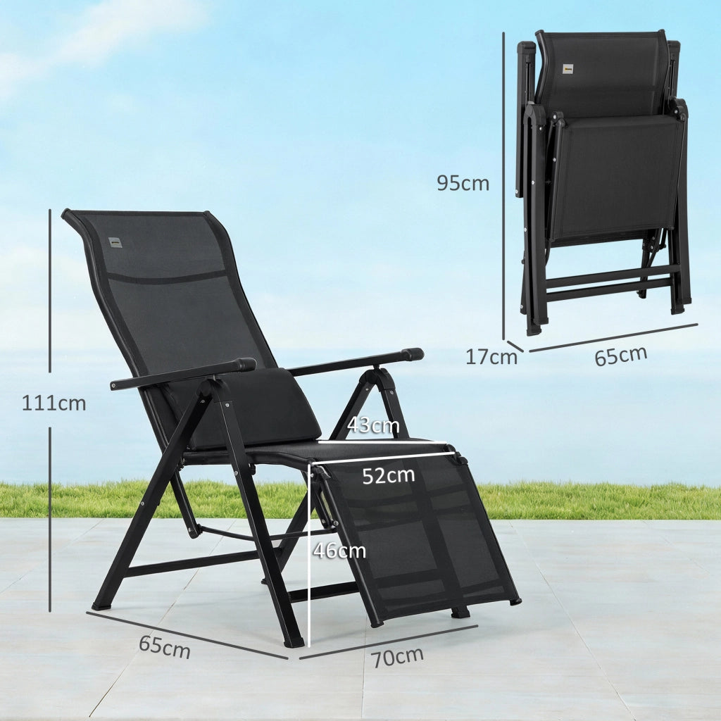 Sedia da Giardino Reclinabile Pieghevole con Cuscino Lombare ¨C Minimal ¨C Nero 70x65x111 cm