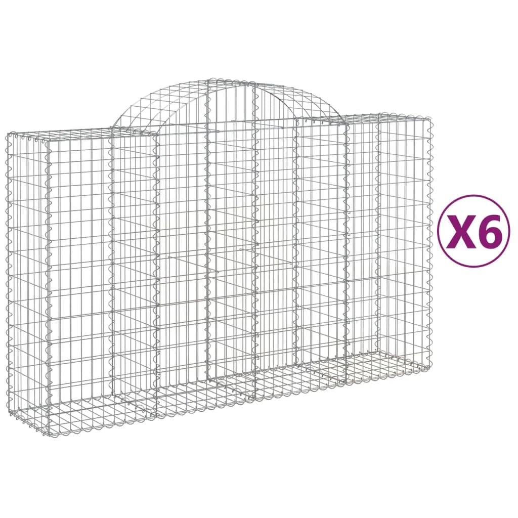 Cestini gabbioni recinzione a gabbia muro di contenimento ad arco 6 pezzi 200 x 50 x 120/140 cm ferro zincato argento 02_0040997