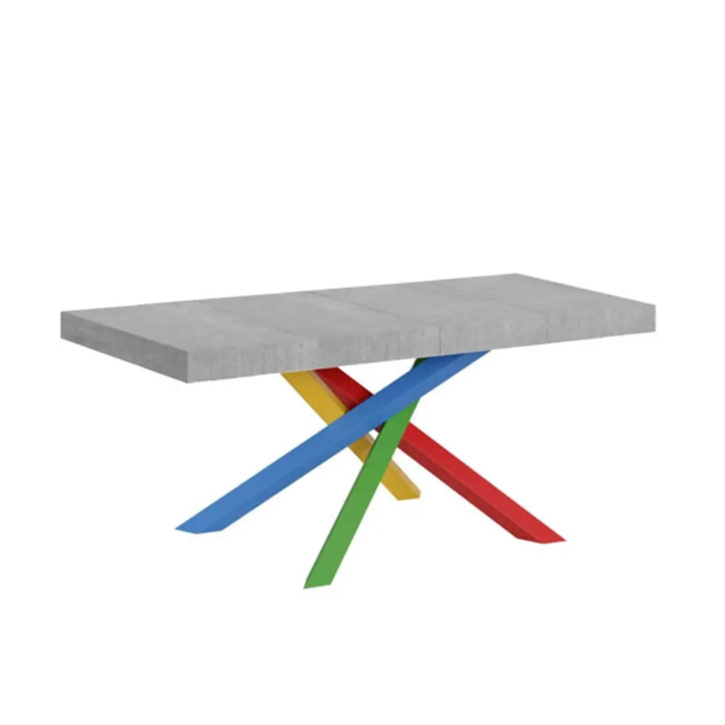 Tavolo allungabile 140/400x90 cm Volantis Premium colore cemento gambe multicolore 4/B