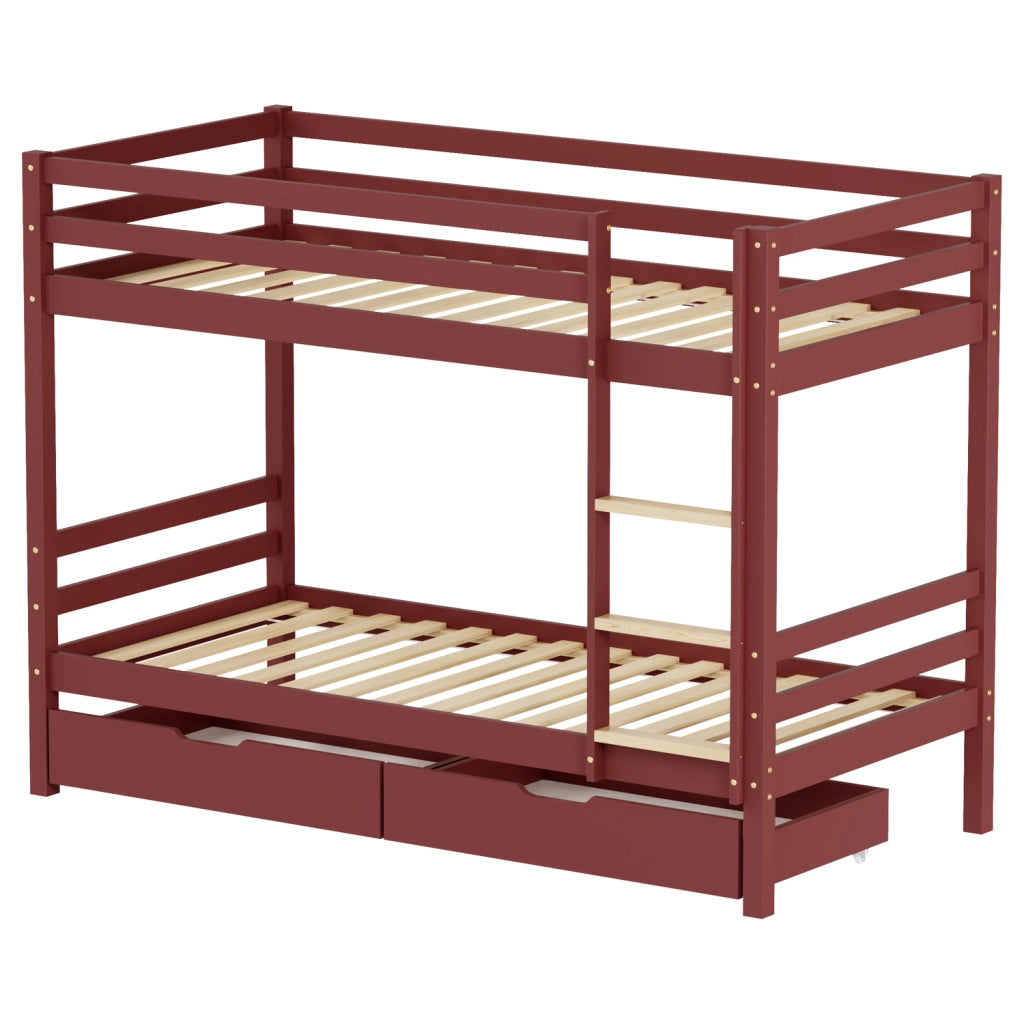 Letto a castello per bambini 190x90cm in terracotta con cassetti AMBRE