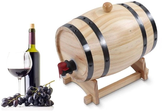 Vaso da Vino in Legno 1L - Acciaio Inossidabile - Montaggio a Staffa - Bocchetta - Regolatore di Pressione di Alta Qualità