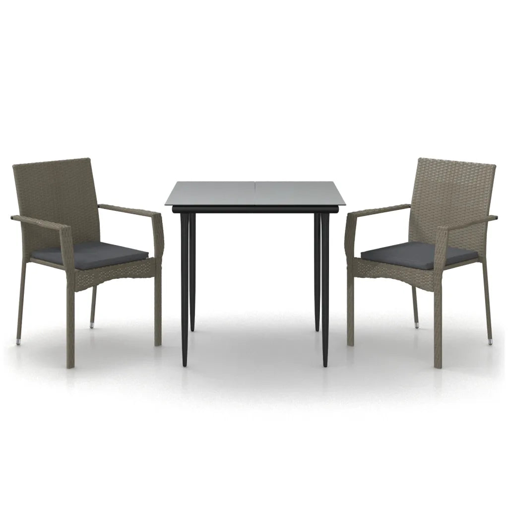 Set Salotto Giardino 3 pz | Set di Mobili da Esterno con Cuscini Nero e Grigio Polyrattan