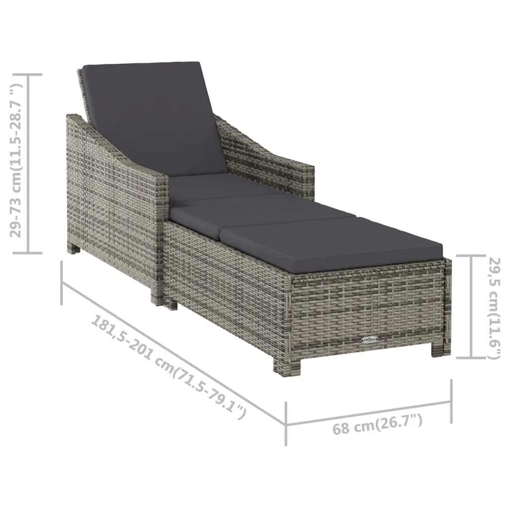 Lettino Prendisole con Cuscino Grigio Scuro Polyrattan Grigio 317180
