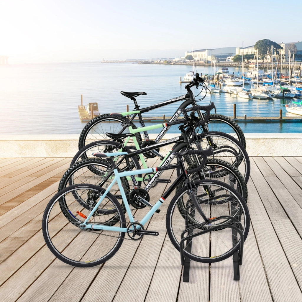 Rastrelliera in telaio d'acciaio per biciclette, Portabiciclette parcheggio per 4 bici, Nero-Ciclismo