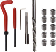 Set di riparazione di fili M9 x 1,25 mm - 15 pezzi - Acciaio con alta velocità - Strumento di installazione - Strumento di pin di rottura - Trapano a spirale - Set di riparazione di fili