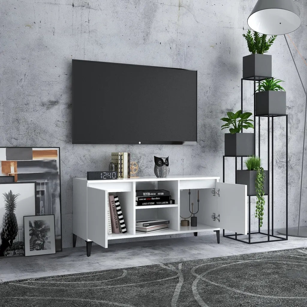 Mobile TV con Gambe in Metallo Bianco 103,5x30x50 cm 805968