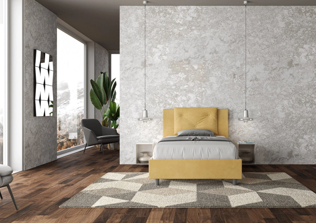 BS COM Letto una piazza e mezza con rete imbottito 110x200 microfibra ocra
