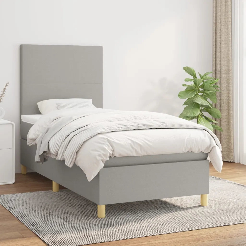 Letto singolo | Letto per adulti | Giroletto a Molle con Materasso Grigio Chiaro 80x200 cm Tessuto