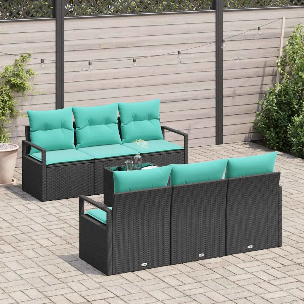 Set di divani con cuscino 7 pcs Nero e Turchese polyrattan 3346276