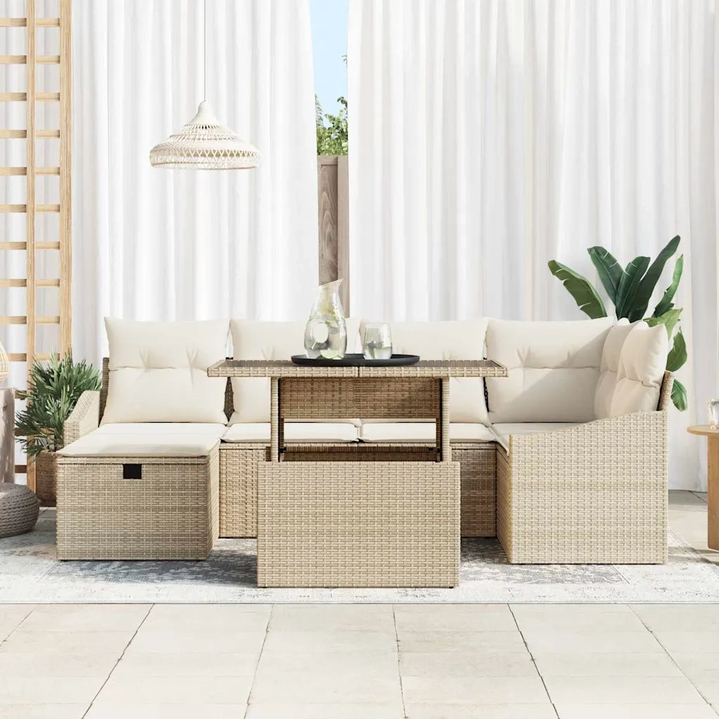 Set Divano da Giardino con cuscino 7 pcs Beige polyrattan