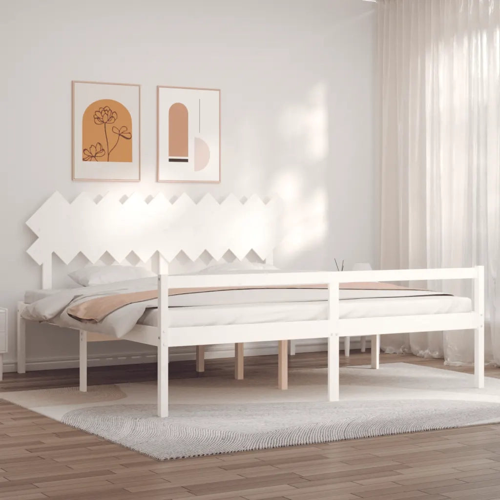 Letto per Anziani con Testiera-Struttura Letto per Anziani Bianco 200x200 cm Legno Massello 240112