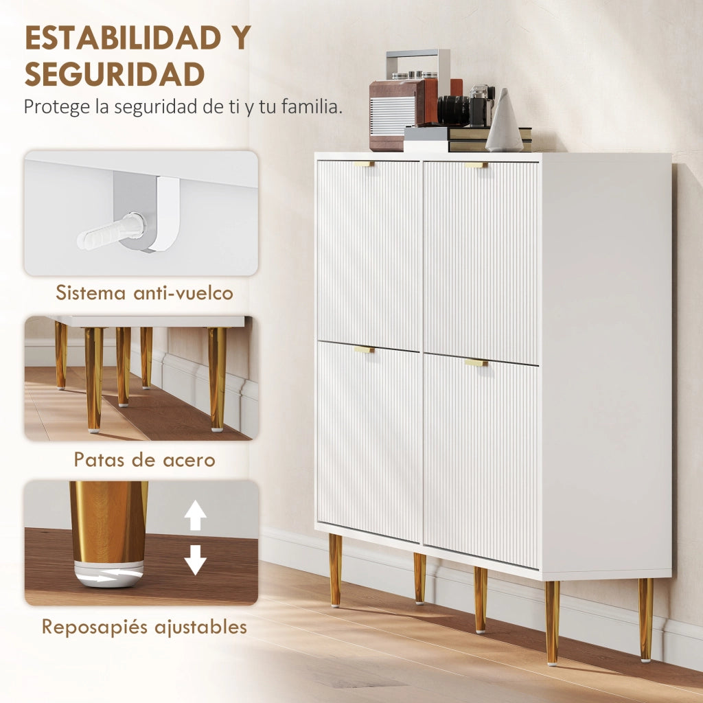 Mobiletto per Scarpe con 4 Ante e Ripiani Regolabili ¨C Minimal ¨C 105x24x91,5 cm Bianco