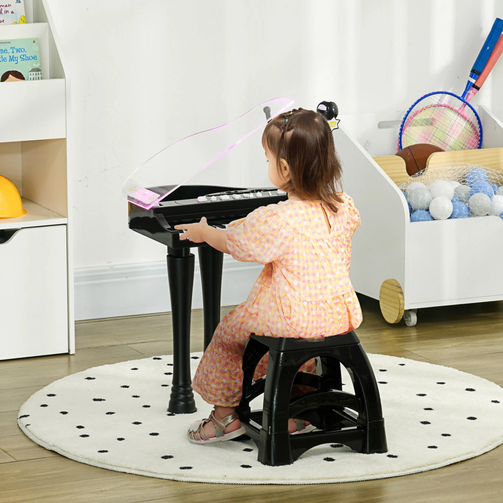 Pianoforte Bambini 32 Tasti con Microfono Sgabello Luci 22 Canzoni ¨C Xylo ¨C Nero 37x30,5x60,4 cm