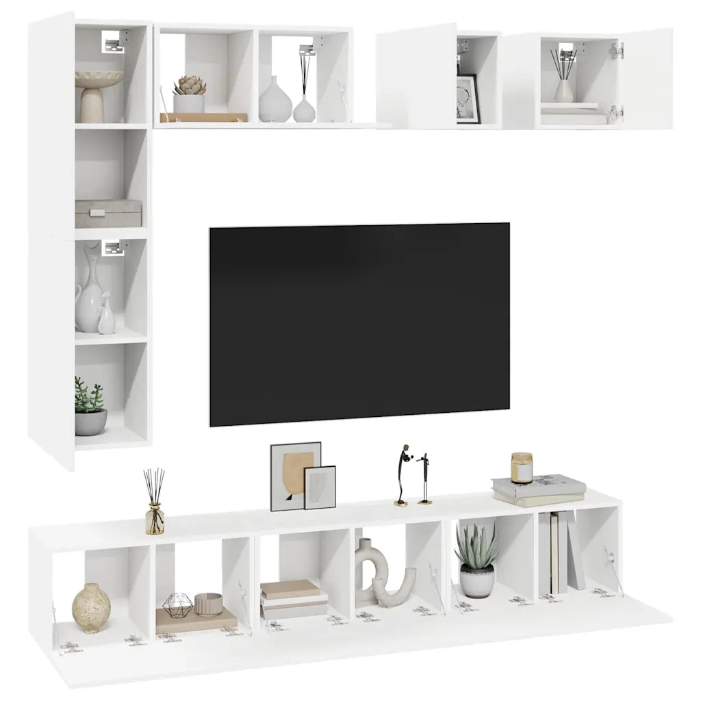 Set Mobili Porta TV 8 pz Bianco in Legno Multistrato 3078704