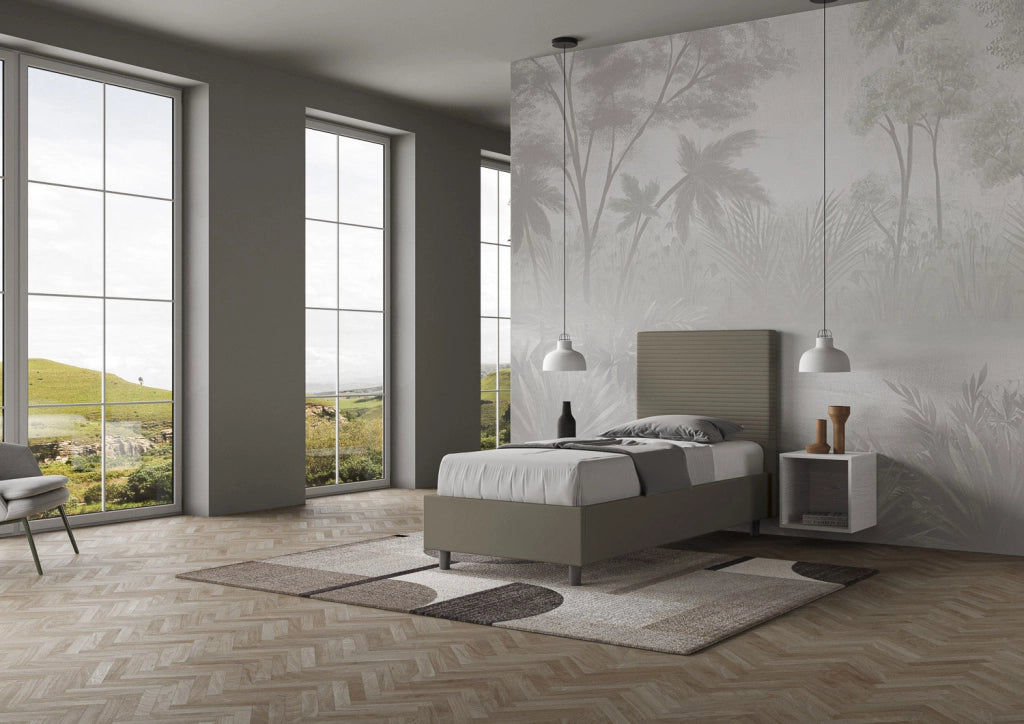 BS COM Letto singolo contenitore imbottito 80x190 similpelle cappuccino