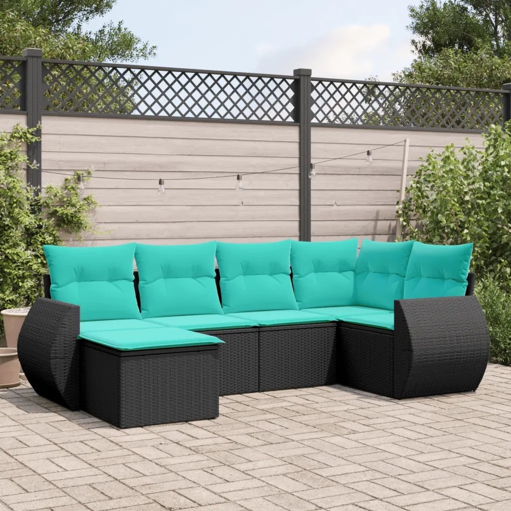 Set Divani da Giardino 6 pz con Cuscini Nero in Polyrattan 3221656