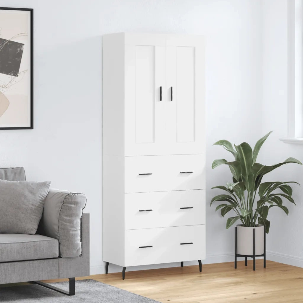Credenza-Buffet-Armadio da cucina Bianca 69,5x34x180 cm in Legno Multistrato 817441