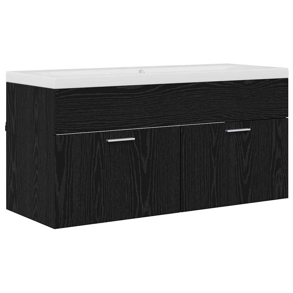 Mobiletto da bagno moderno e minimalista unità di stoccaggio 100 x 38,5 x 46 cm legno di rovere nero ingegnerizzato 02_0056322