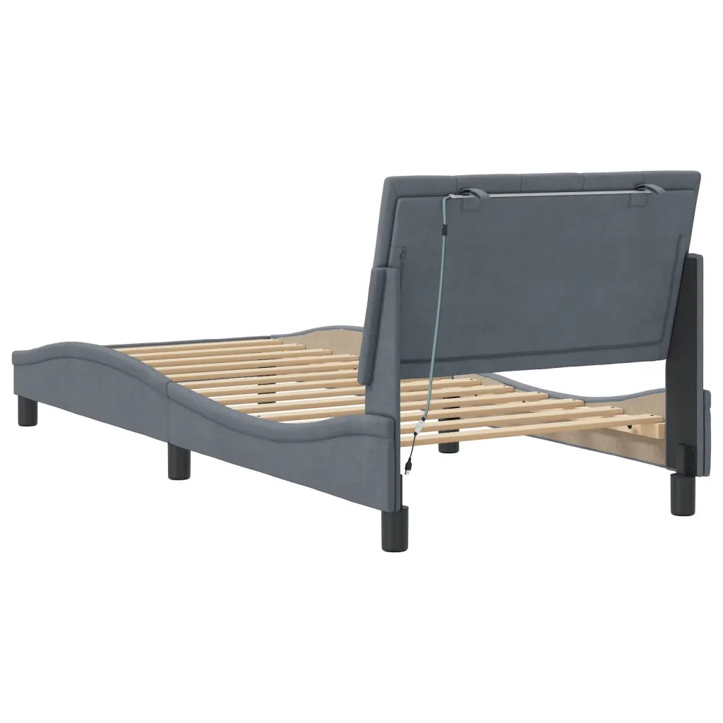 Giroletto con LED senza Materasso-Struttura Letto Hanko Grigio Scuro 80x200 cm in Velluto