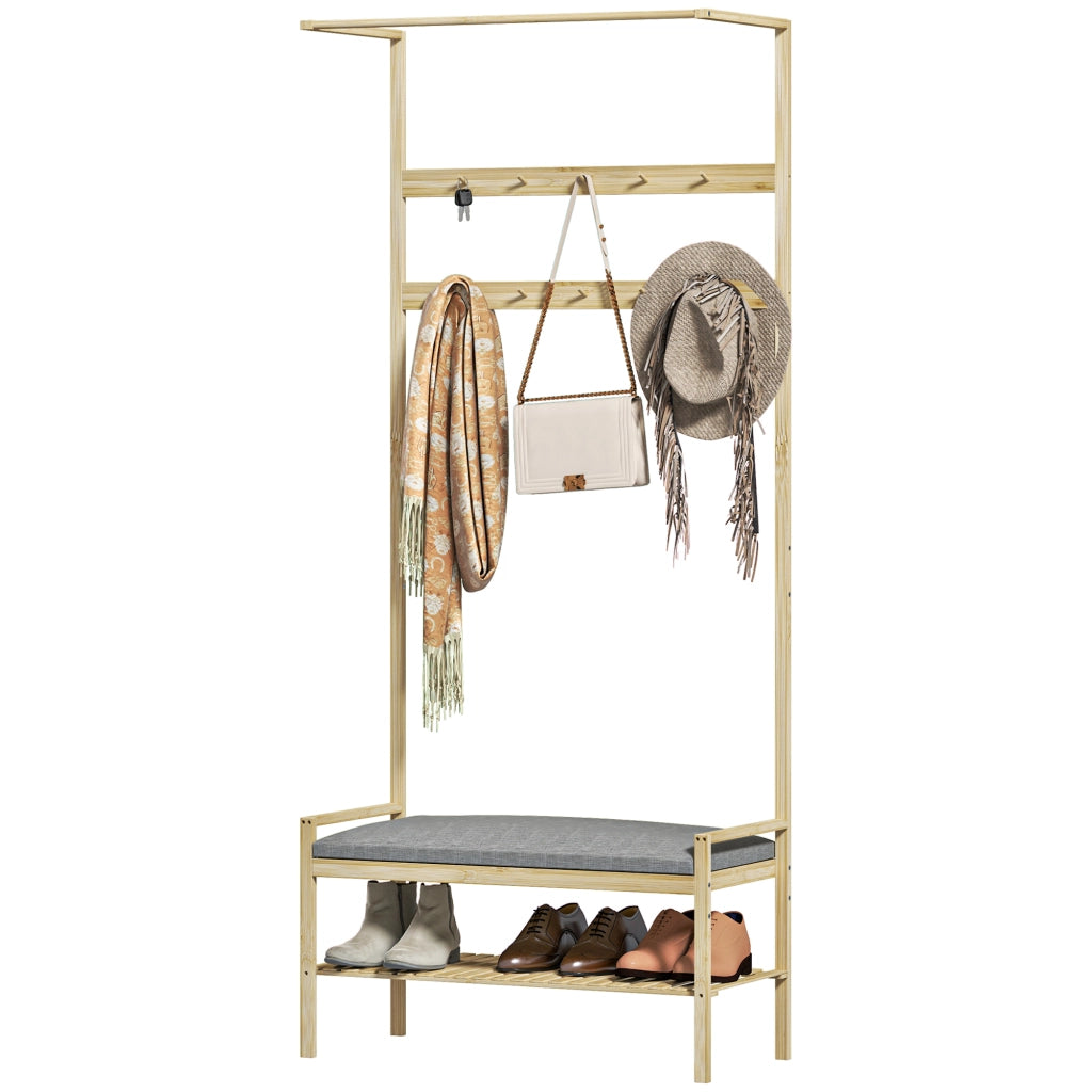 Appendiabiti con panca e ripiani ¨C zephmum ¨C 73.5x34x171 cm grigio e naturale