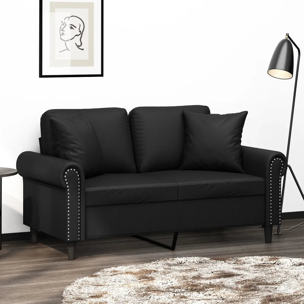 Divano | Divano da soggiorno | Sofa a 2 Posti con Cuscini Nero 120 cm in Similpelle