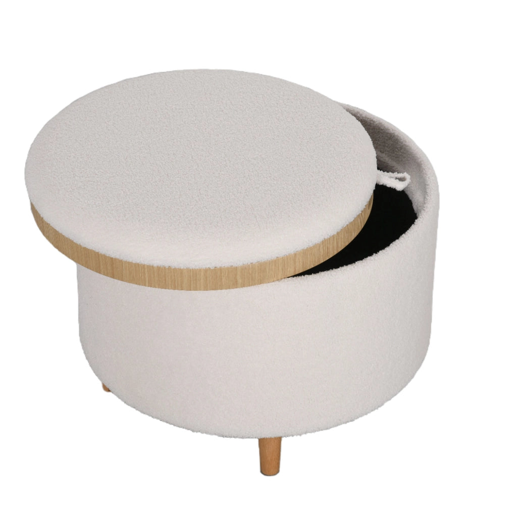 POUF Contenitore rotondo 56x56x42 cm Bianco in poliestere