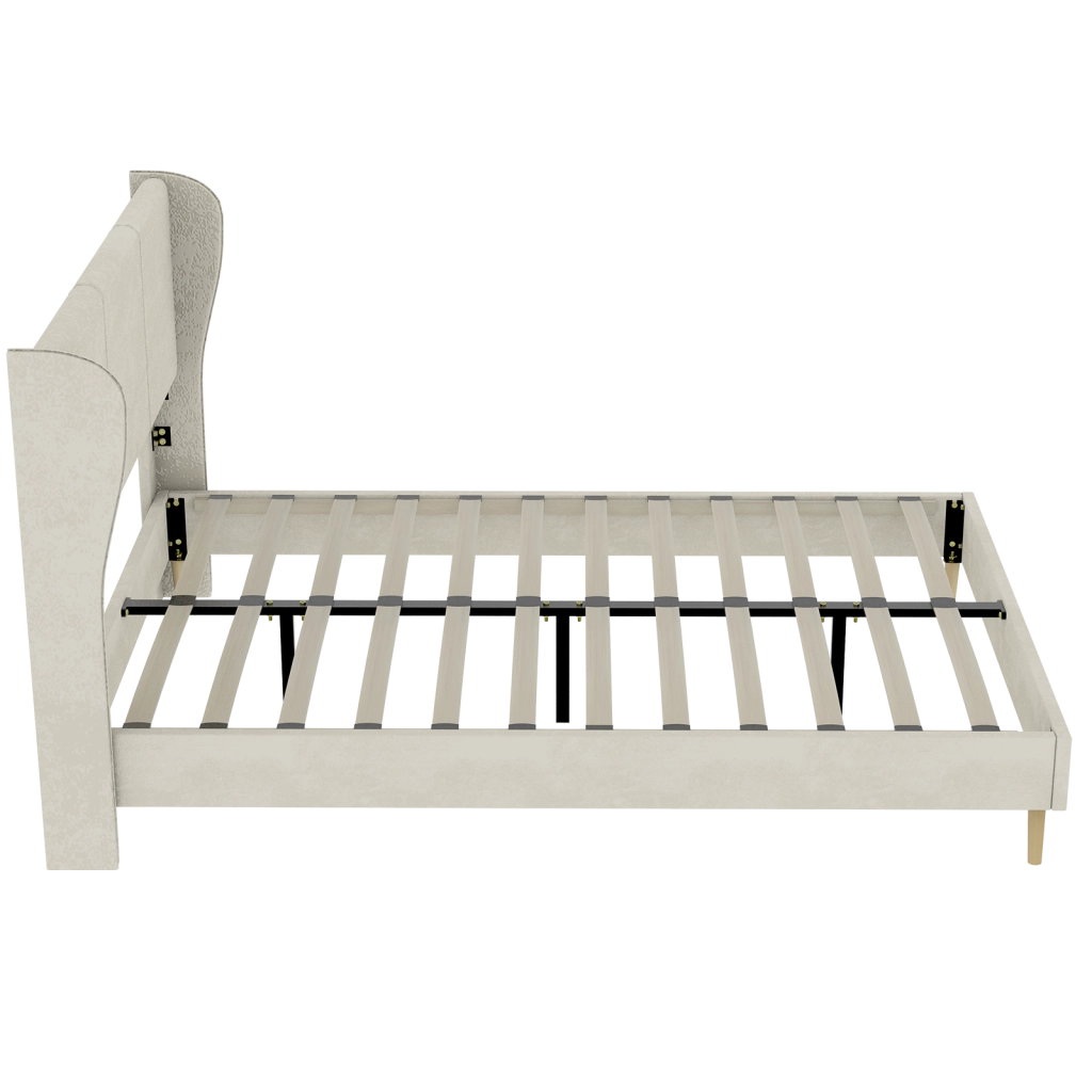 DESMIU Letto matrimoniale 160 × 200 cm 2 posti con testiera, senza materasso, in tessuto e metallo, beige