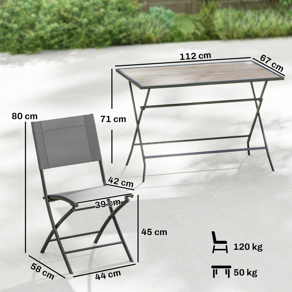 Set Giardino Pieghevole 5 Pezzi Tavolo con 4 Sedie ¨C Zephmum ¨C Legno Effetto