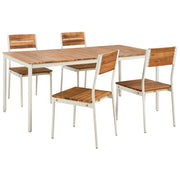 Set da pranzo da giardino con tavolo e 4 sedie in legno di acacia marrone con struttura in acciaio e compensato, 6 posti, moderno