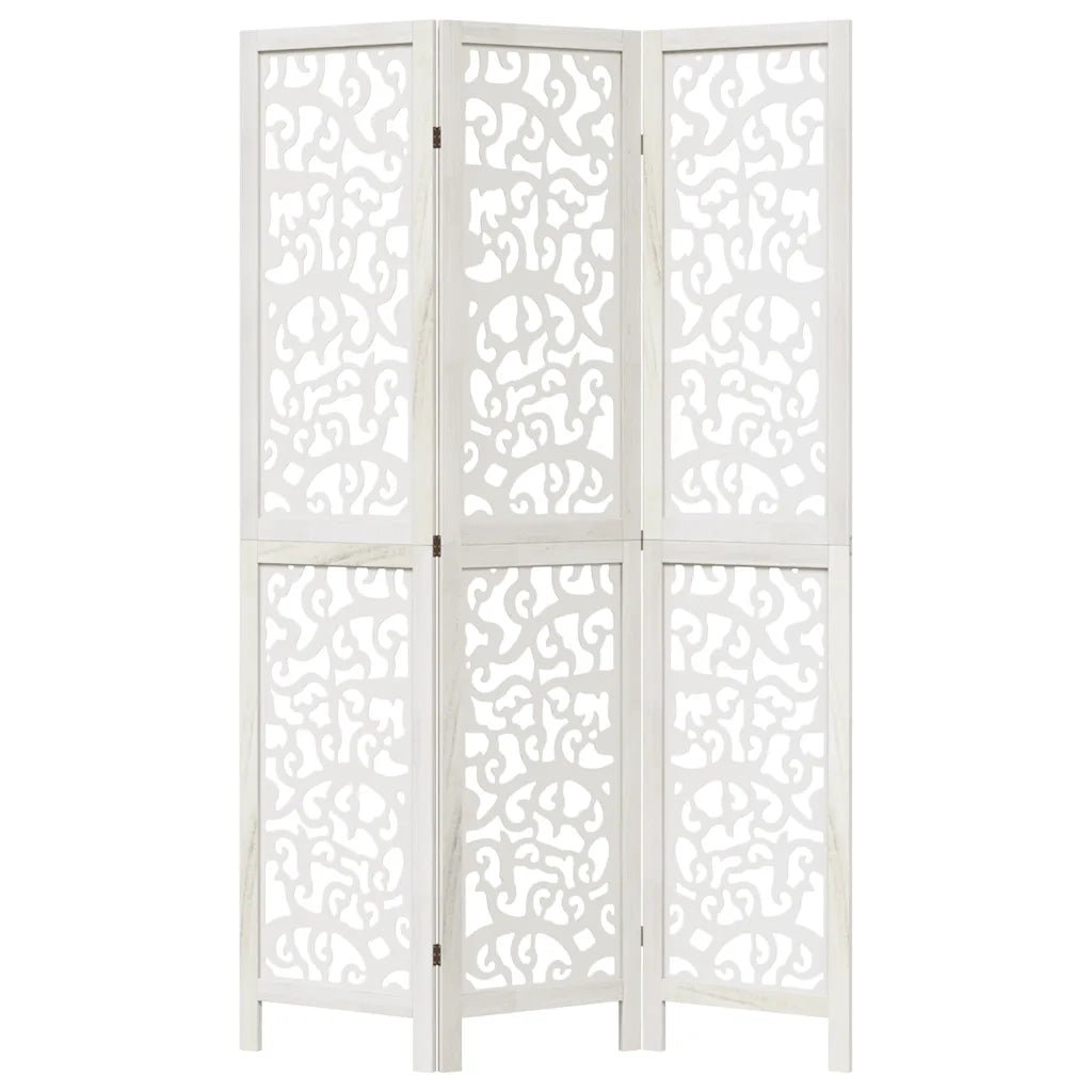 Divisorio Ambienti 3Pannelli Bianco Legno Massello di Paulownia 358734