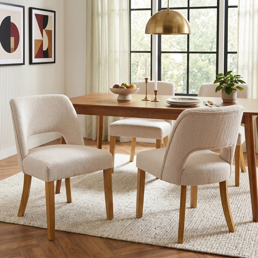 4 sedie da pranzo comode e traspiranti adatte per sala da pranzo soggiorno caffè ecc. stile moderno tessuto di lino gambe in legno massiccio beige