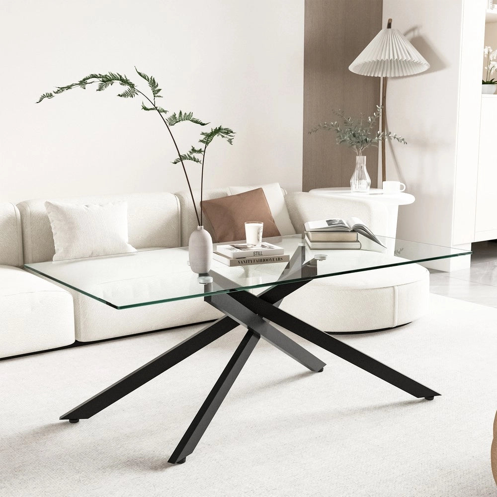 Tavolino da Caff¨¨ in Vetro Temperato ¨C MINIMAL ¨C Nero, Gambe in Metallo, Rettangolare 120x60x46 cm