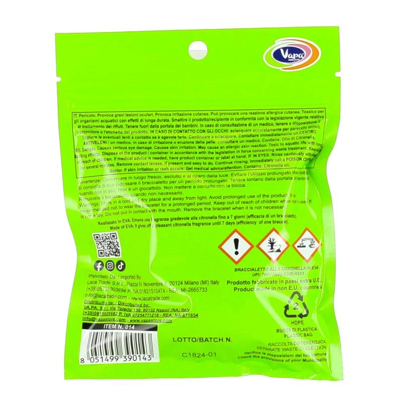 BRACCIALETTI  VAPA 6 PZ CITRONELLA COLORATI