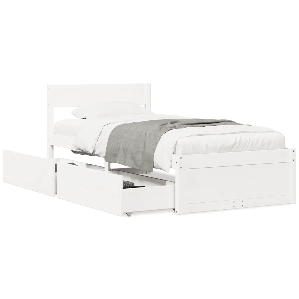 Letto senza Materasso-Struttura Letto Bianco 90x200 cm Legno Massello di Pino 801059