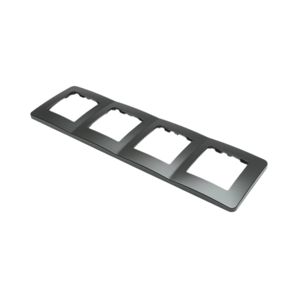Cornice quadrupla nera in PC per presa e interruttore 300x83 mm