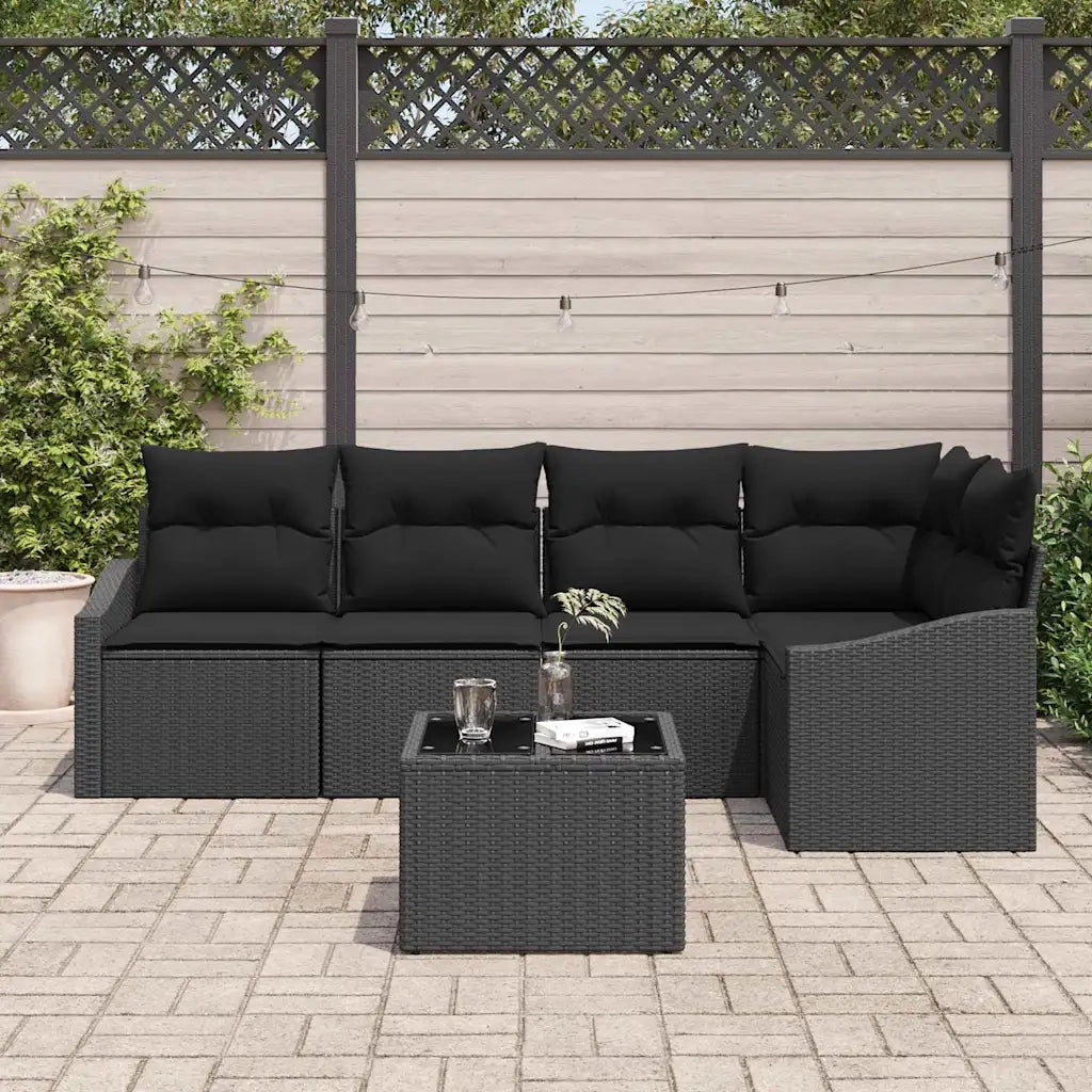 Set Divano da Giardino con cuscino 6 pcs Nero polyrattan