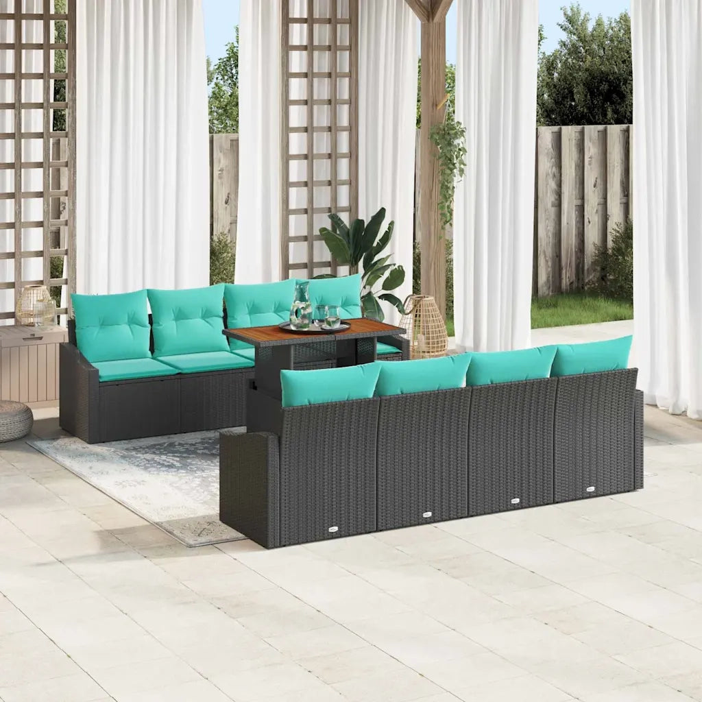 Set Divano da Giardino con cuscino 9 pcs Nero e Verde acqua 3349815
